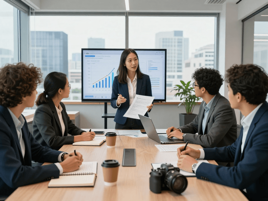 Zakelijke lening zonder jaarcijfers bespreken in moderne kantooromgeving met ondernemers.