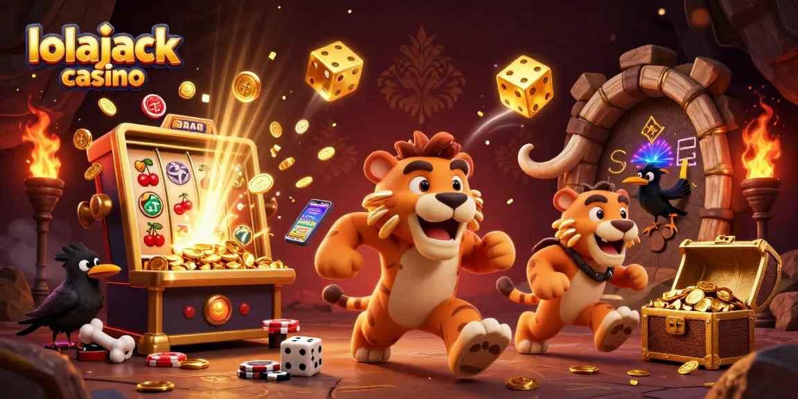 Experience the thrill of lolajack casino with sabertooth tigers and cavemen in a vibrant 3D casino.