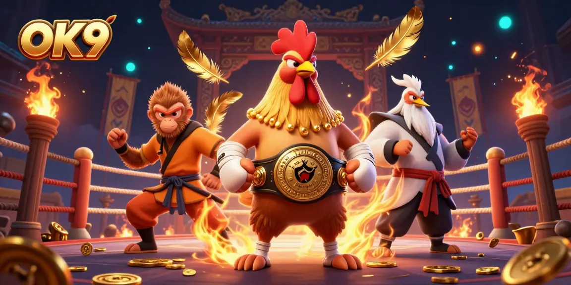 Engage with exhilarating betting at OK9 while witnessing a dynamic 3D casino scene with powerful characters.